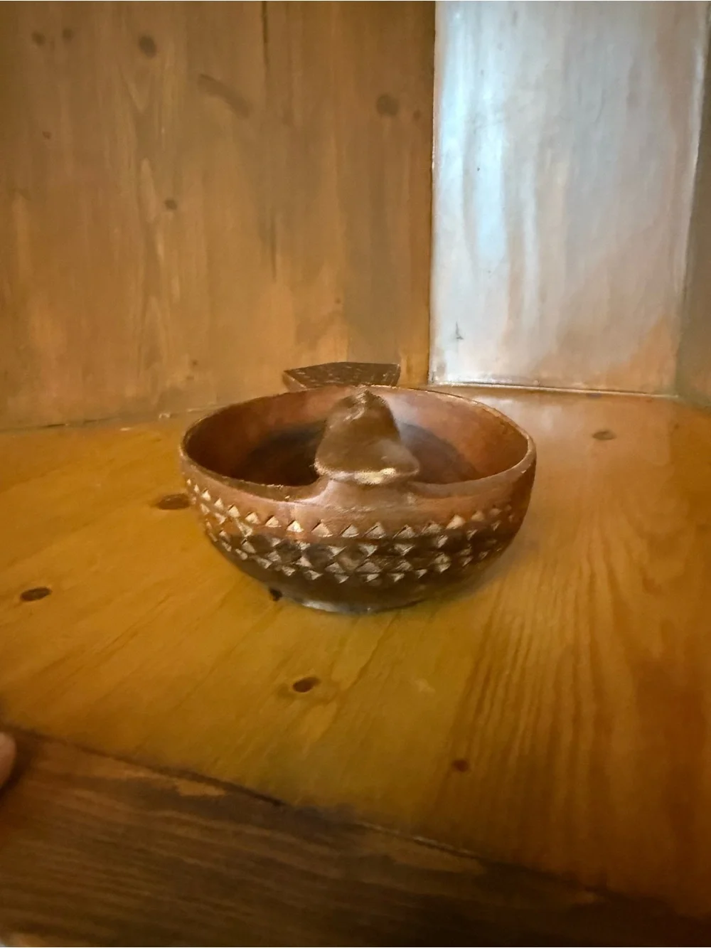 Vintage Hand Carved Wooden Duck Bowl Scandinavian Folk Art Kåsa Mid Century